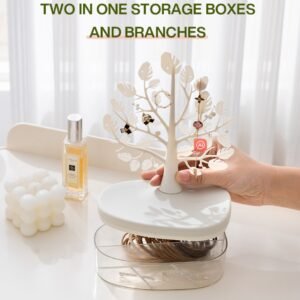 1pc Creative Tree Jewelry Storage Box – Desktop Cosmetics Display Box, Dustproof Plastic Storage Container For Jewelry, Small Items And Cosmetics, Multi-functional Storage Organizer, Desktop Decor