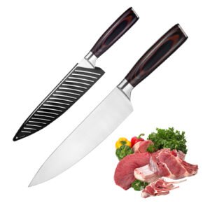 Kegani Japanese Chef Knife 8 Inch – Chefs Knife High Carbon Stainless Steel Knife Kitchen Cooking Knife – Rosewood FullTang Sharp Knife With Sheath