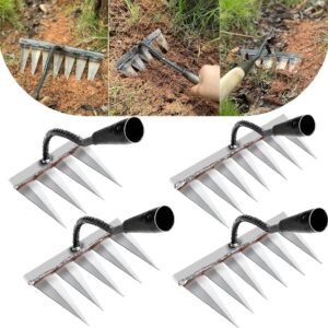 4 PCS Iron Rake, Garden Rake, Iron Rake The Heavy-Duty Iron Weeding Rake, Iron Rake Weeder With Handle, Iron Hoe Rake For Backyard Gardening Weeding Loosening Farm Planting – 4, 5, 6, 7 Tines