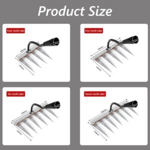 4 PCS Iron Rake, Garden Rake, Iron Rake The Heavy-Duty Iron Weeding Rake, Iron Rake Weeder With Handle, Iron Hoe Rake For Backyard Gardening Weeding Loosening Farm Planting – 4, 5, 6, 7 Tines