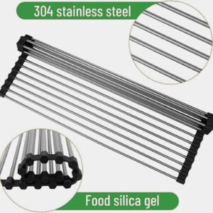 Kitchen Stainless Steel Sink Drain Rack Roll Up Dish Drying Drainer Mat