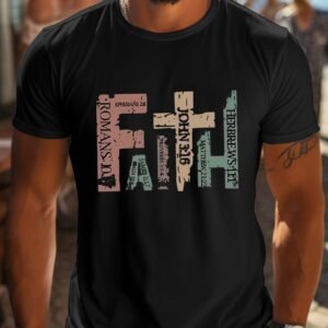 Men’s Casual Round Neck T-shirt With Inspirational Bible Scripture Print, Regular Style Short Sleeved Knitted Fabric Top, Suitable For Summer Outings